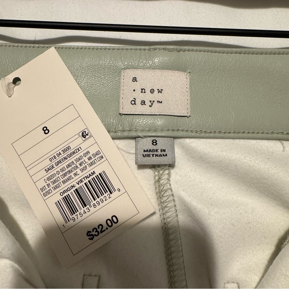 a new day Vegan Leather Green Trousers with Front Pleats - Picture 6 of 10